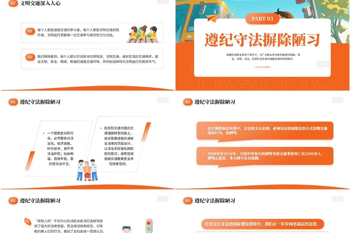 橙色简约卡通风全国交通安全日PPT模板