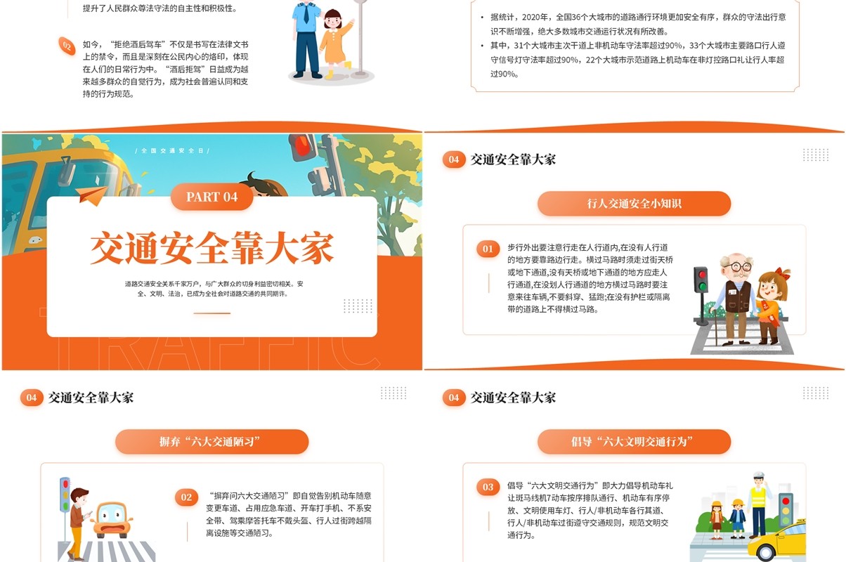 橙色简约卡通风全国交通安全日PPT模板