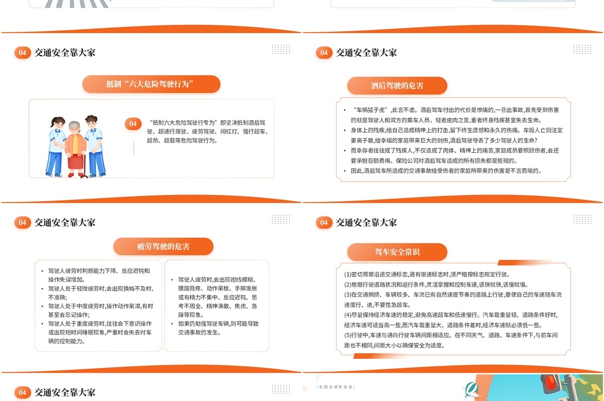 橙色简约卡通风全国交通安全日PPT模板
