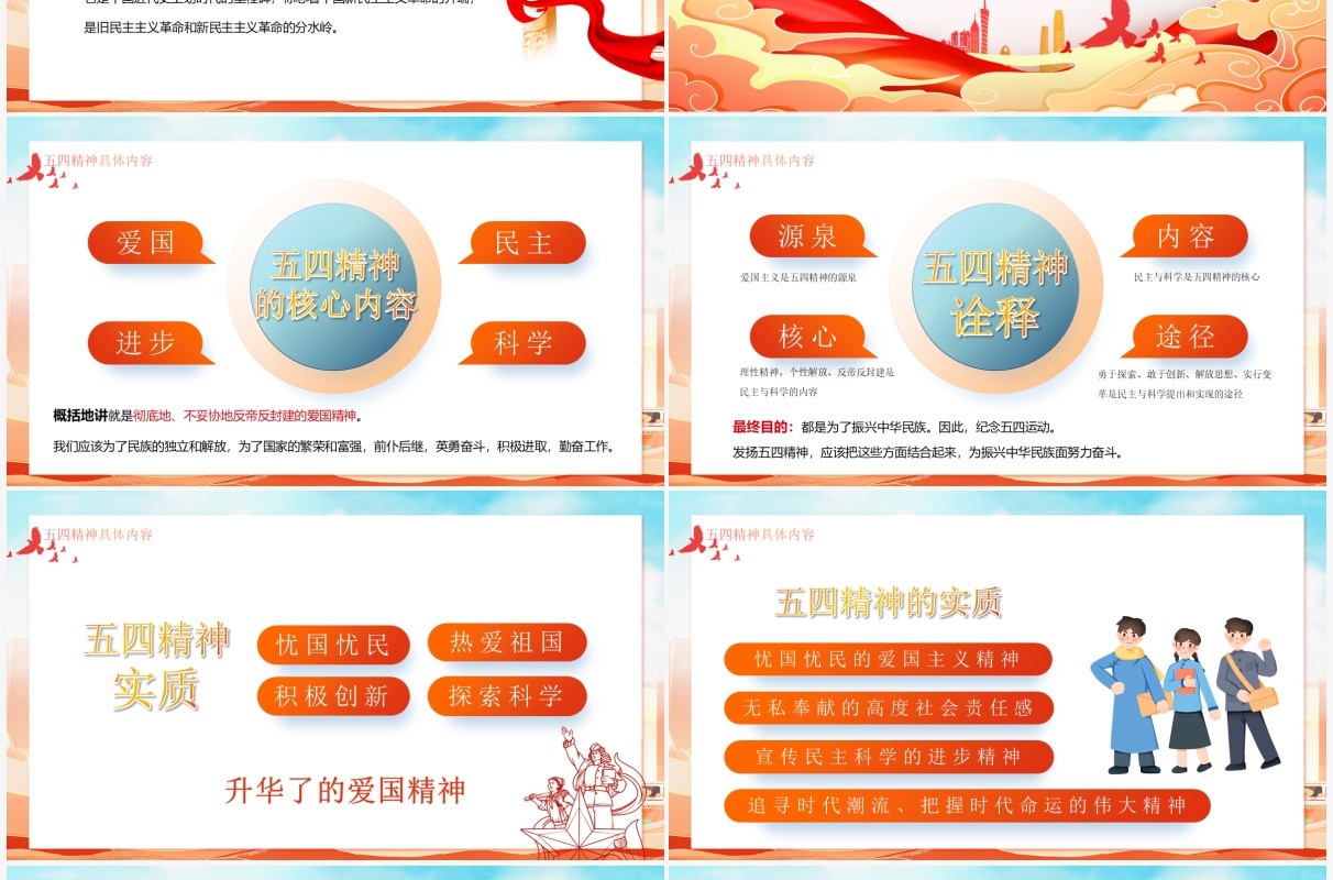 红色党政风弘扬五四精神专题党课PPT模板