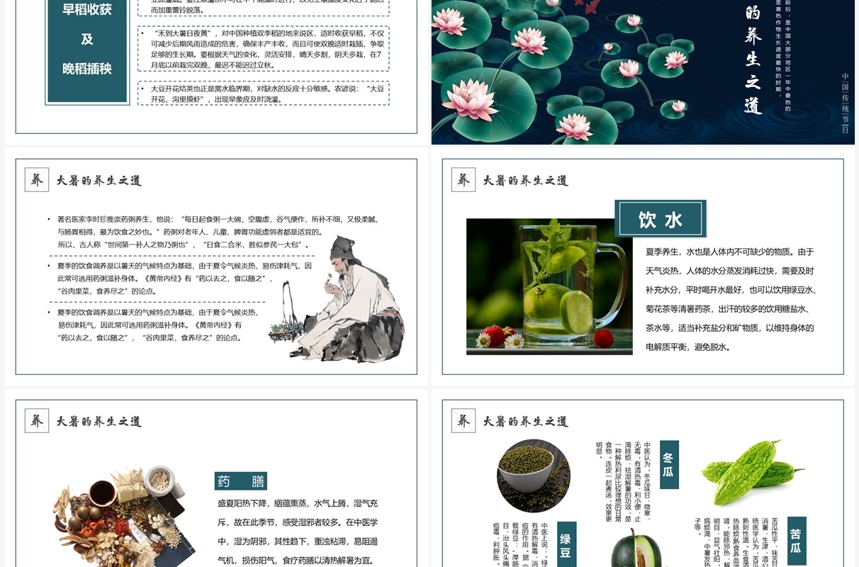 深绿色中国风二十四节气之大暑PPT模板