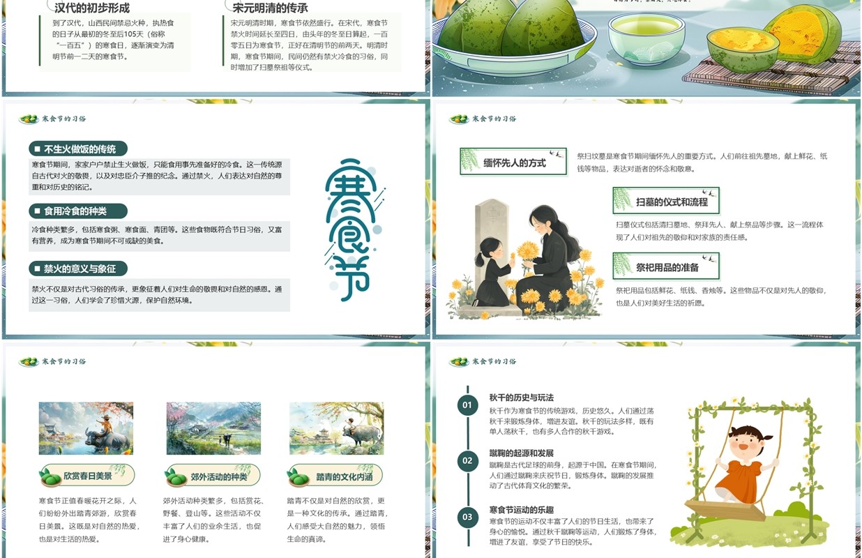 绿色中国风传统节日寒食节介绍PPT模板