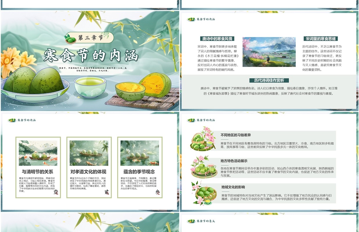 绿色中国风传统节日寒食节介绍PPT模板