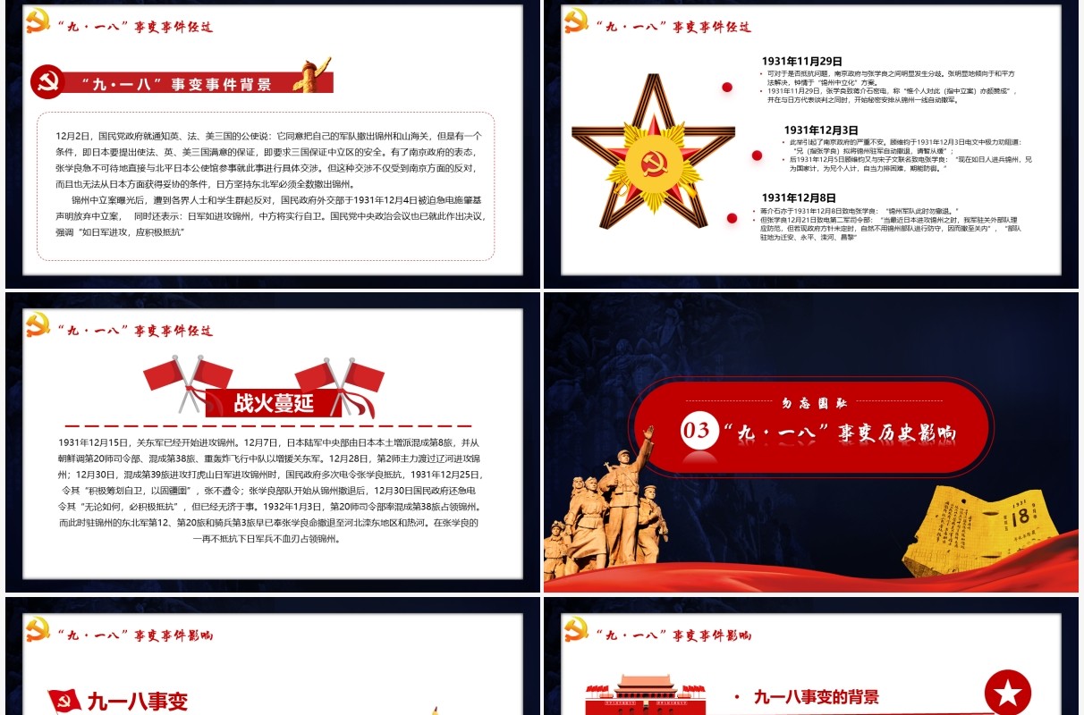 红色党政风纪念九一八历史事件勿忘国耻宣传教育PPT模板