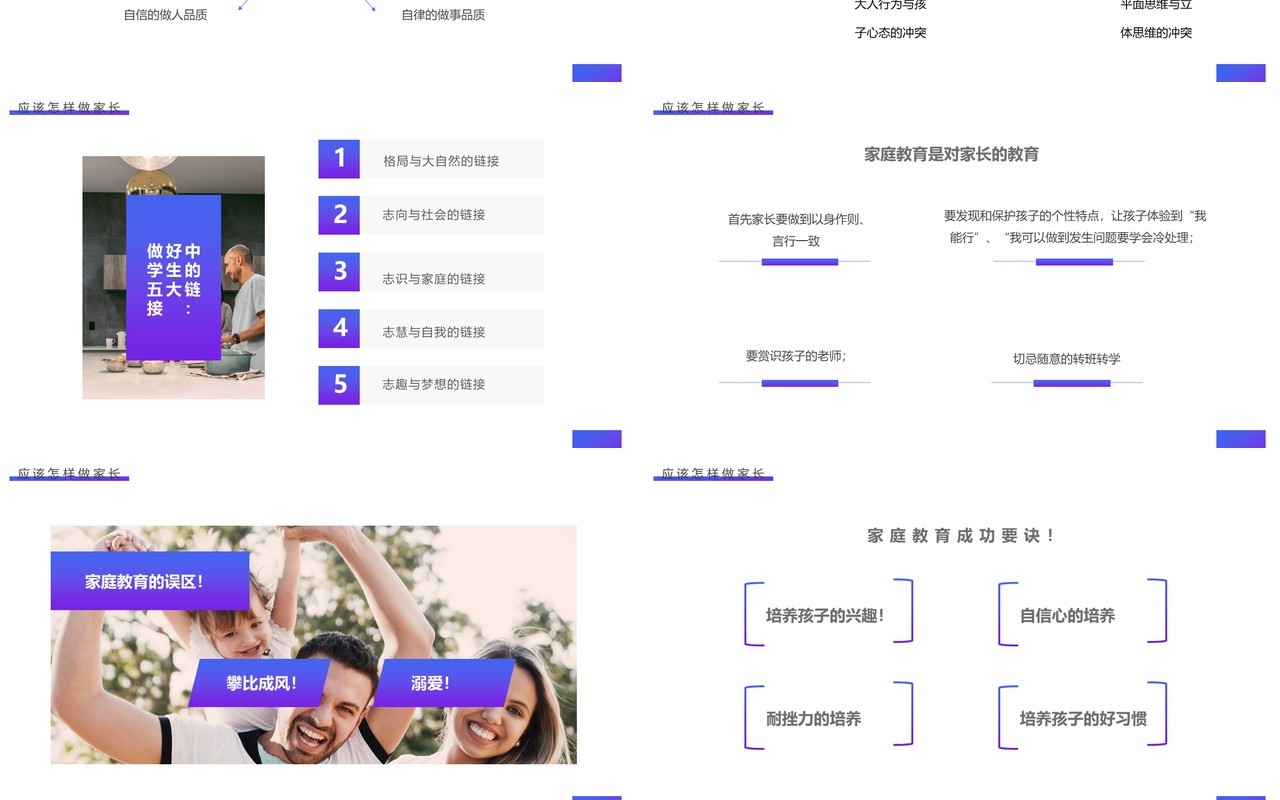 蓝色简约家庭教育培训讲座PPT模板