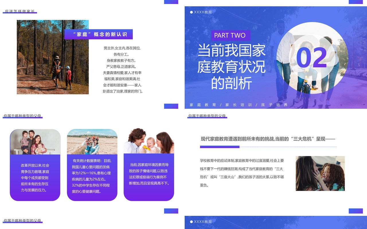 蓝色简约家庭教育培训讲座PPT模板