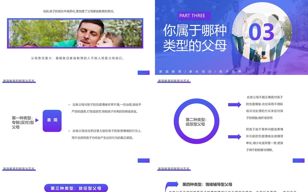 蓝色简约家庭教育培训讲座PPT模板