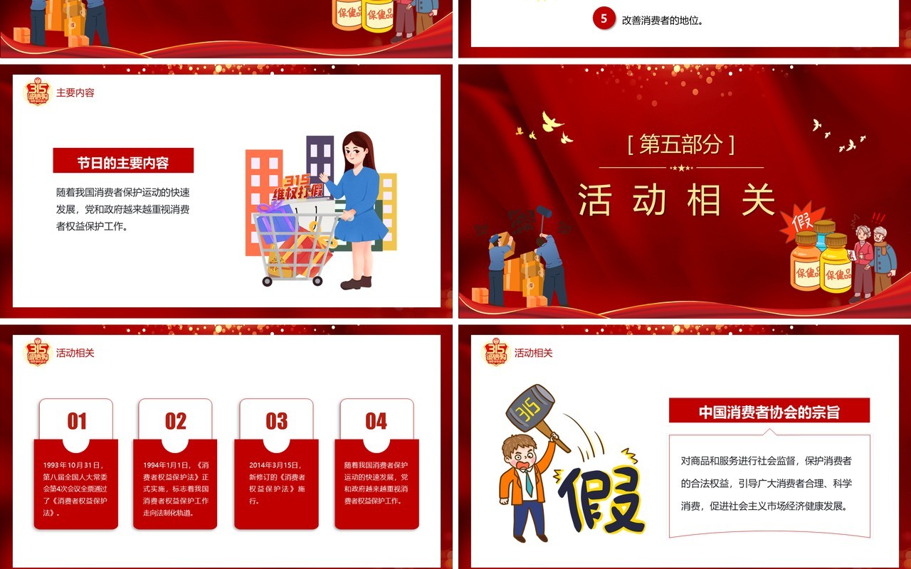 红色诚信315消费者权益日宣传介绍PPT模板