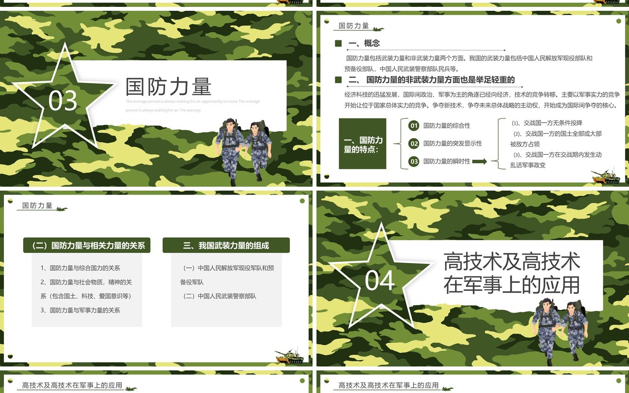 绿色简约风大学生军事理论课PPT模板
