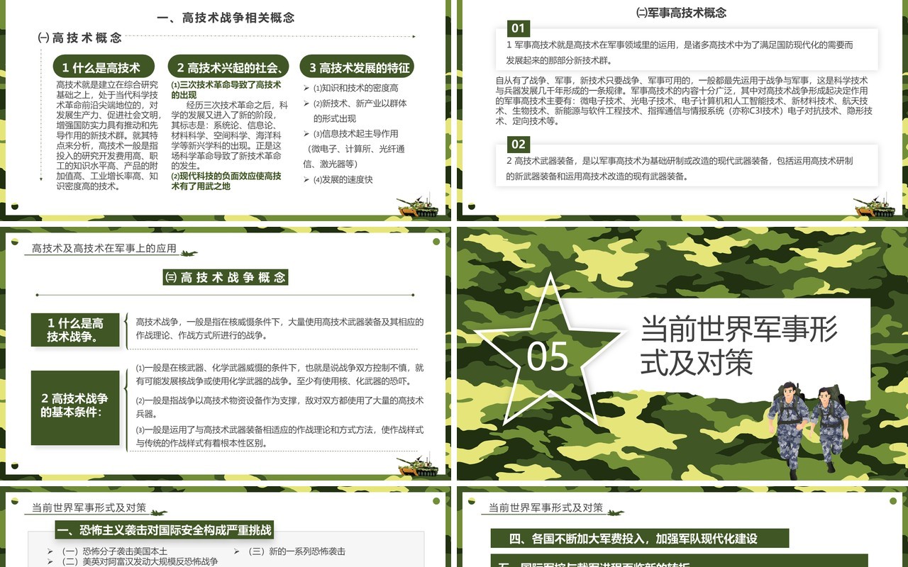 绿色简约风大学生军事理论课PPT模板