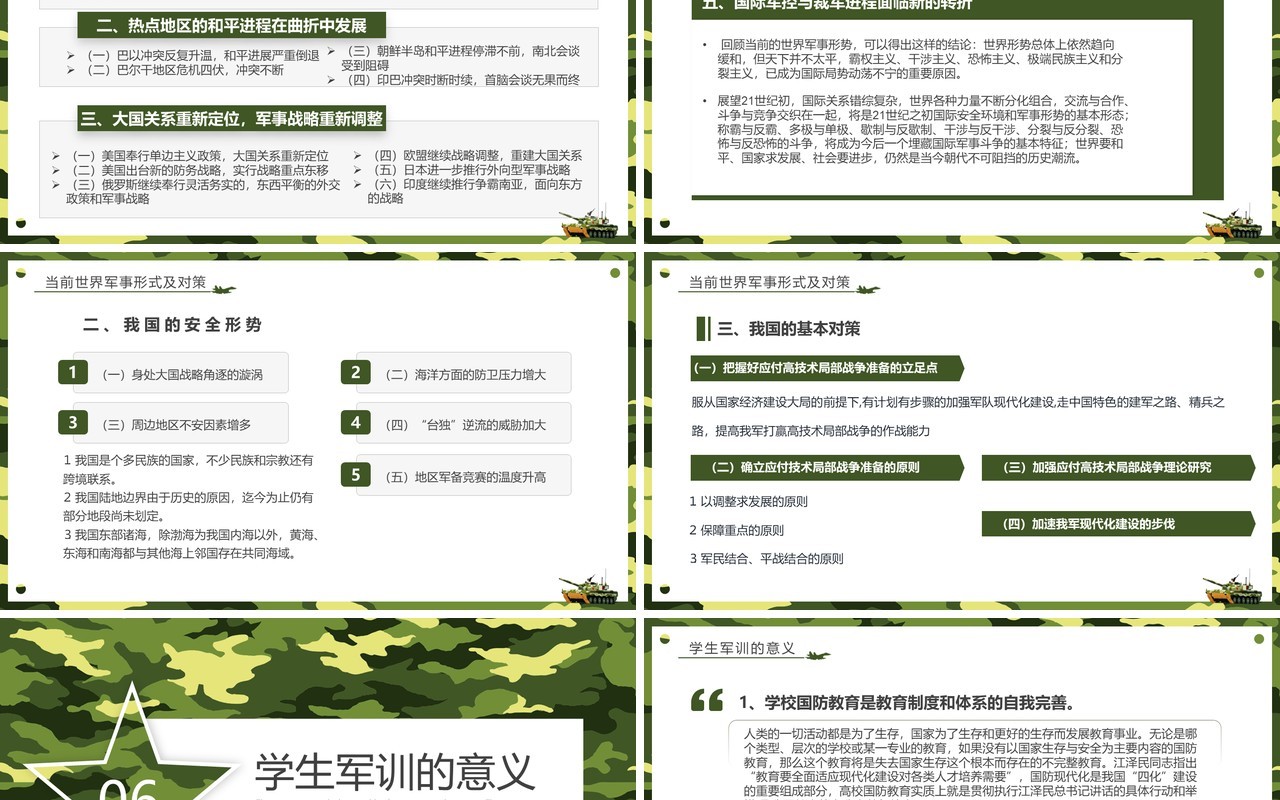 绿色简约风大学生军事理论课PPT模板