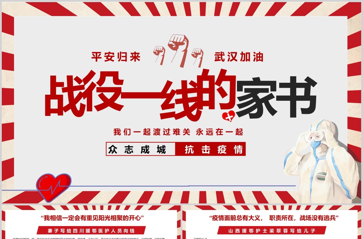 创意抗击疫情战役一线的家书武汉加油PPT模板