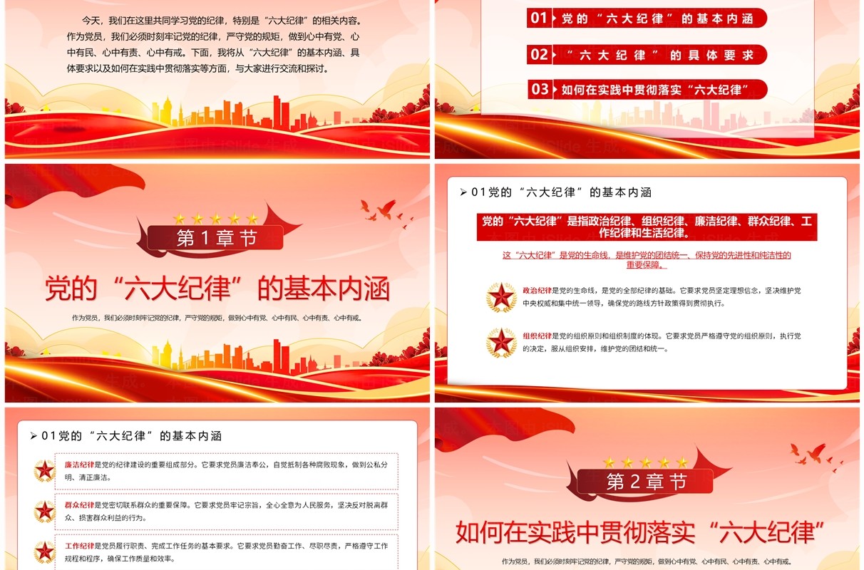 红色简约风党纪学习教育专题党课PPT模板