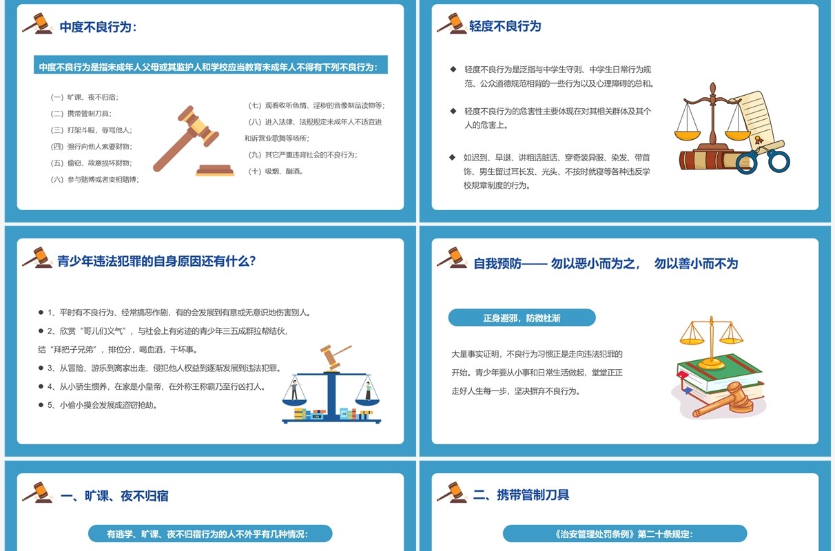 蓝色杜绝不良行为远离违法犯罪PPT模板