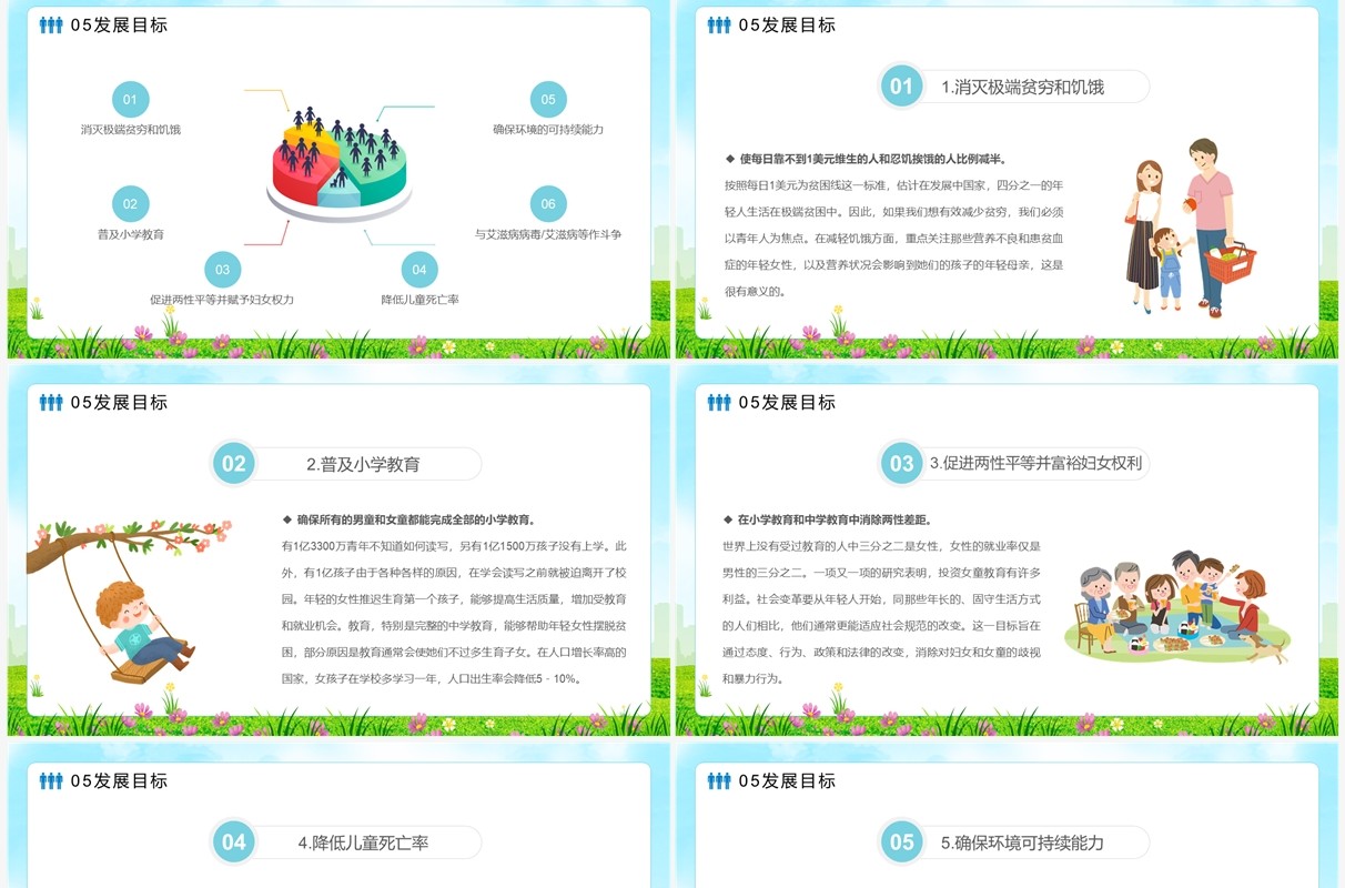 绿色简约卡通风世界人口日PPT模板