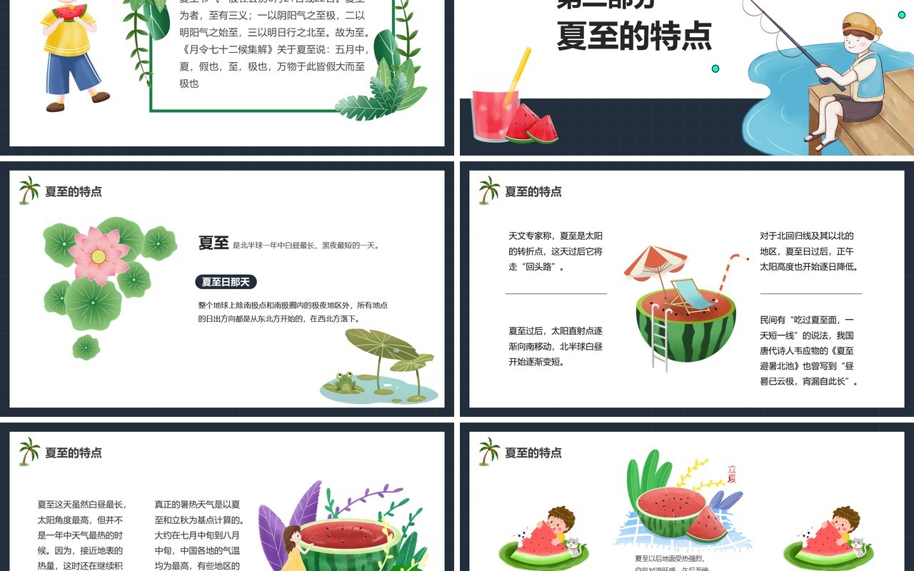 简约卡通风二十四节气夏至节日介绍PPT模板