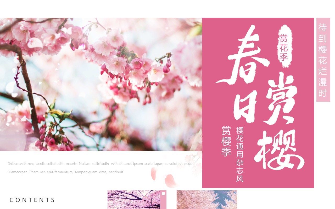 小清新春日赏樱画册通用PPT模板