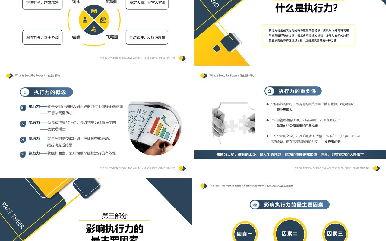 蓝黄简约几何风企业中层执行力培训PPT模板