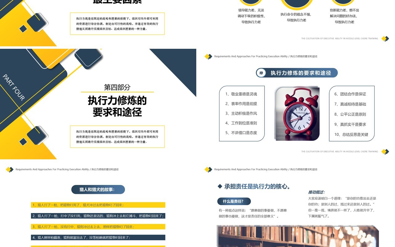 蓝黄简约几何风企业中层执行力培训PPT模板