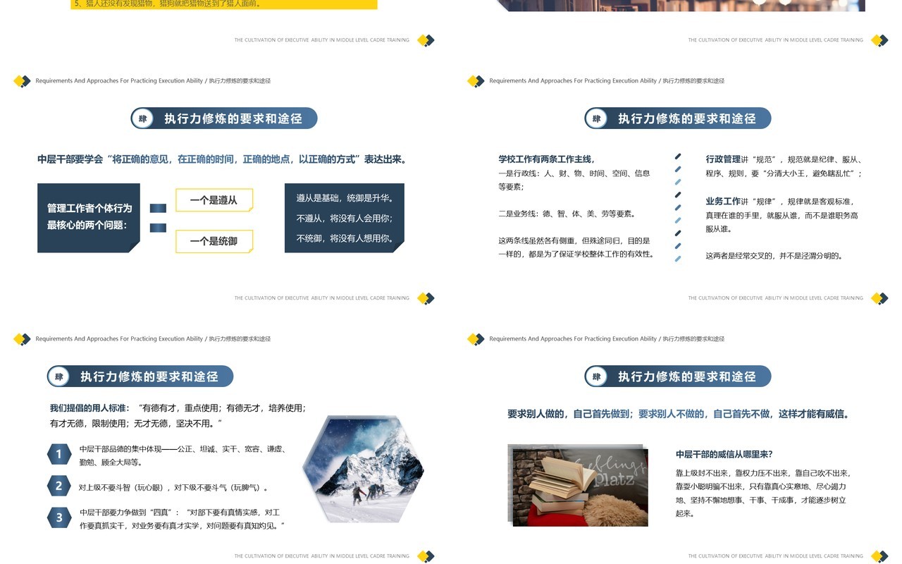 蓝黄简约几何风企业中层执行力培训PPT模板