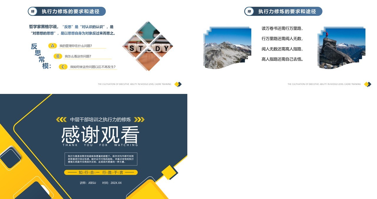 蓝黄简约几何风企业中层执行力培训PPT模板