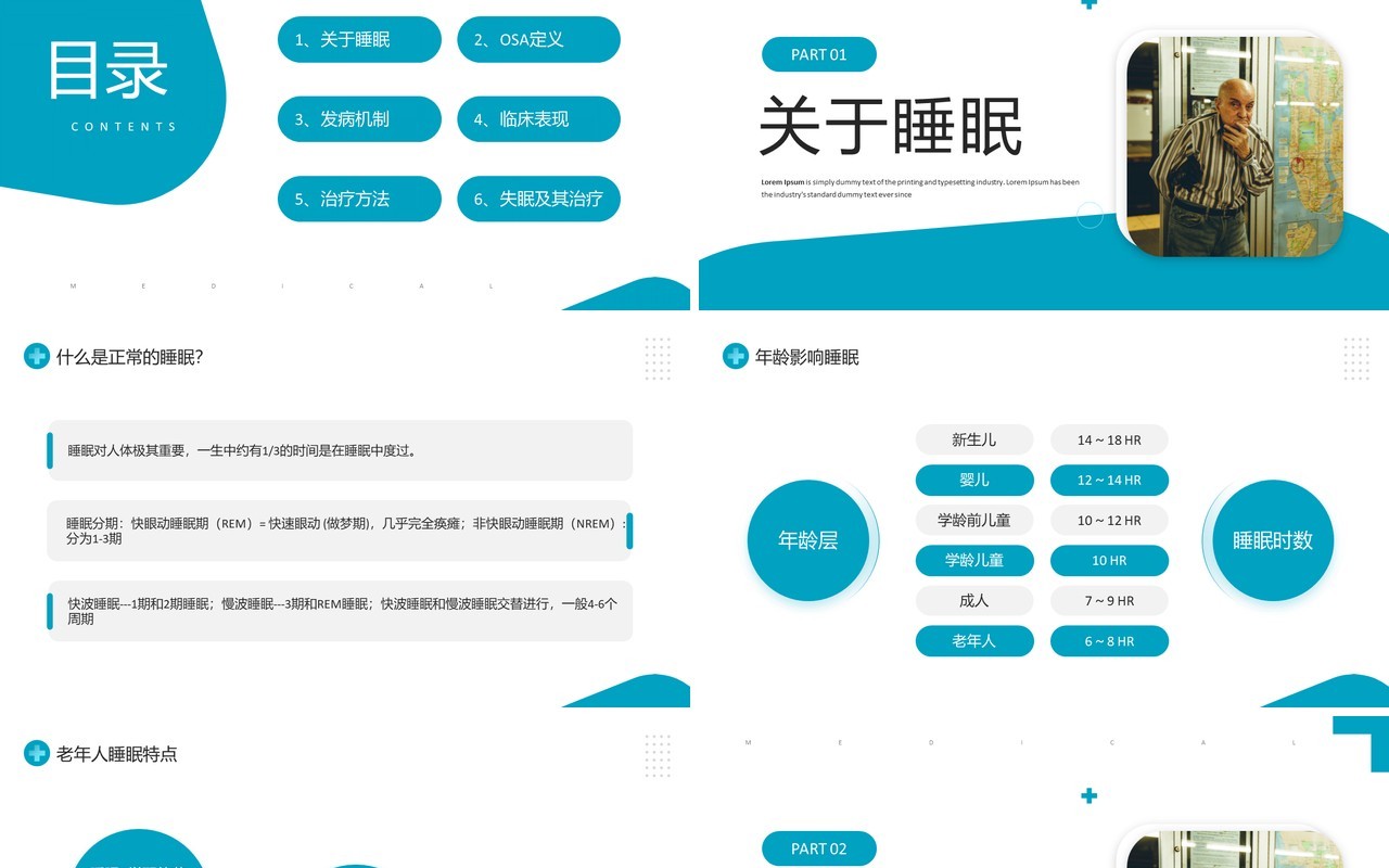 蓝色简约风老年人睡眠障碍培训课件PPT模板