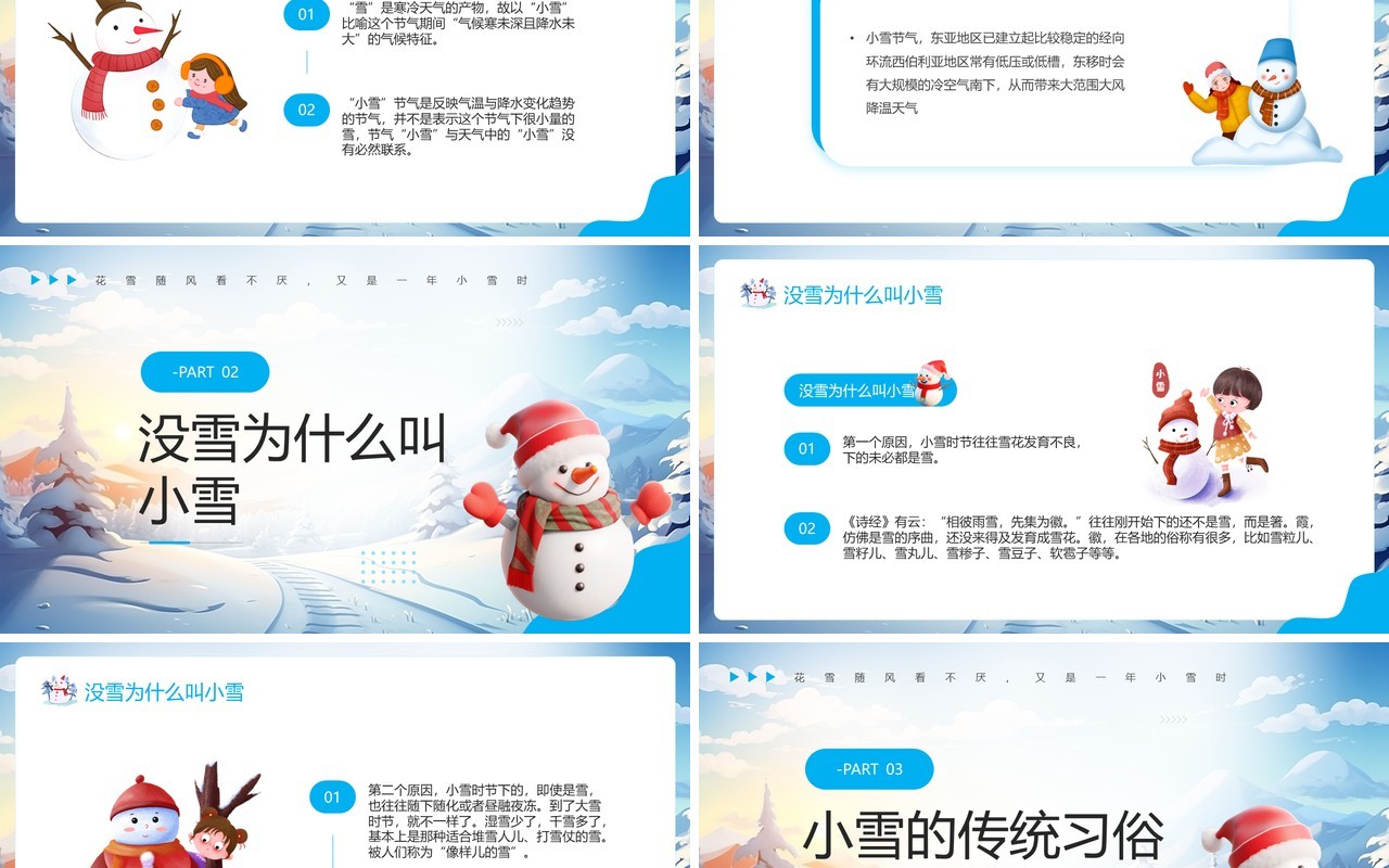蓝色简约卡通风传统节气之小雪PPT模板