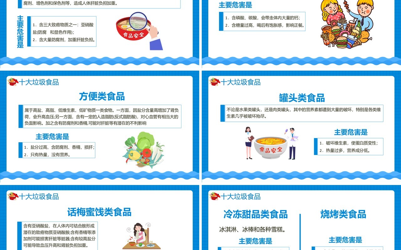 蓝色卡通关注中小学生食品安全教育通用PPT模板