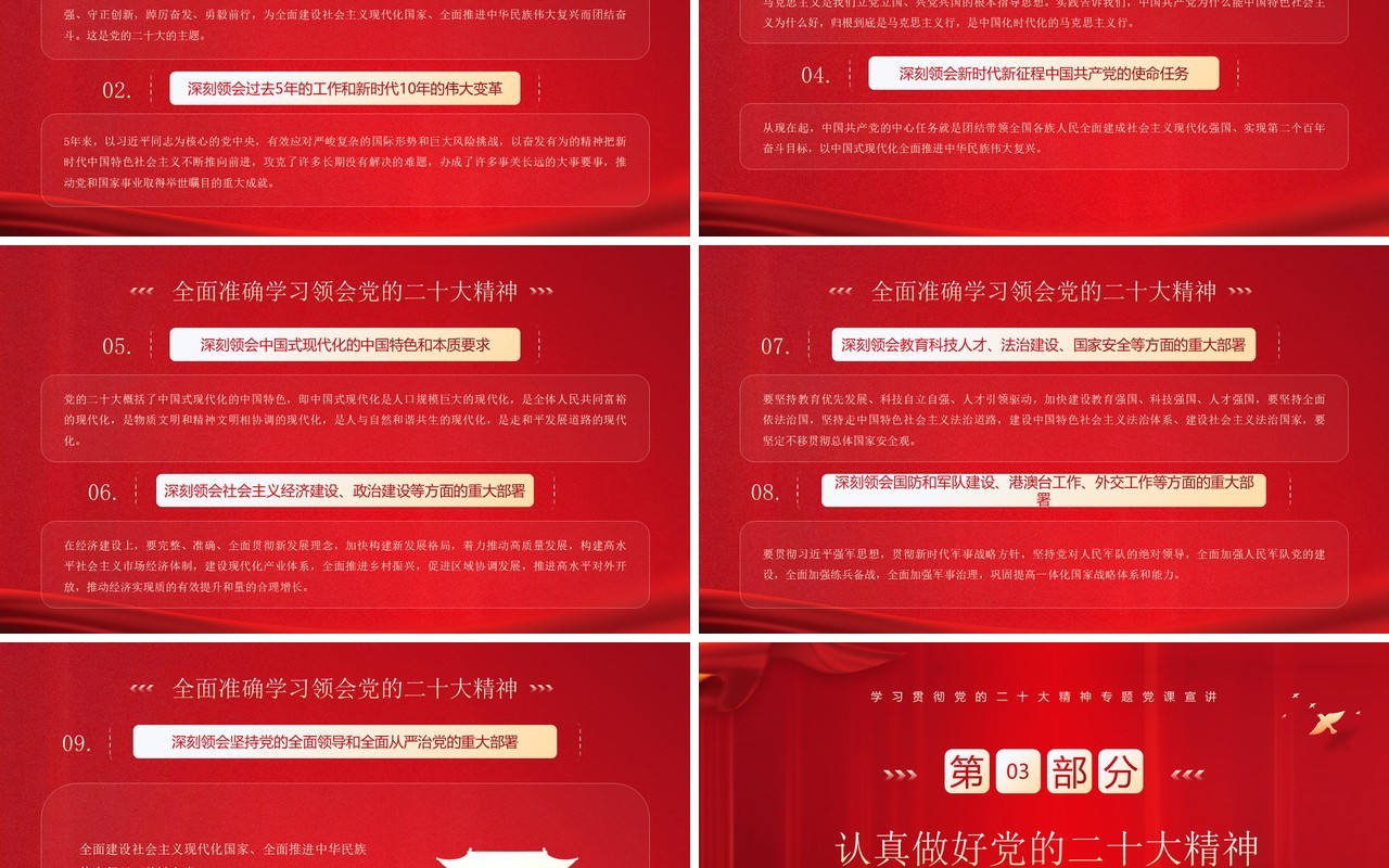红色简约风学习贯彻党的二十大精神宣讲PPT模板