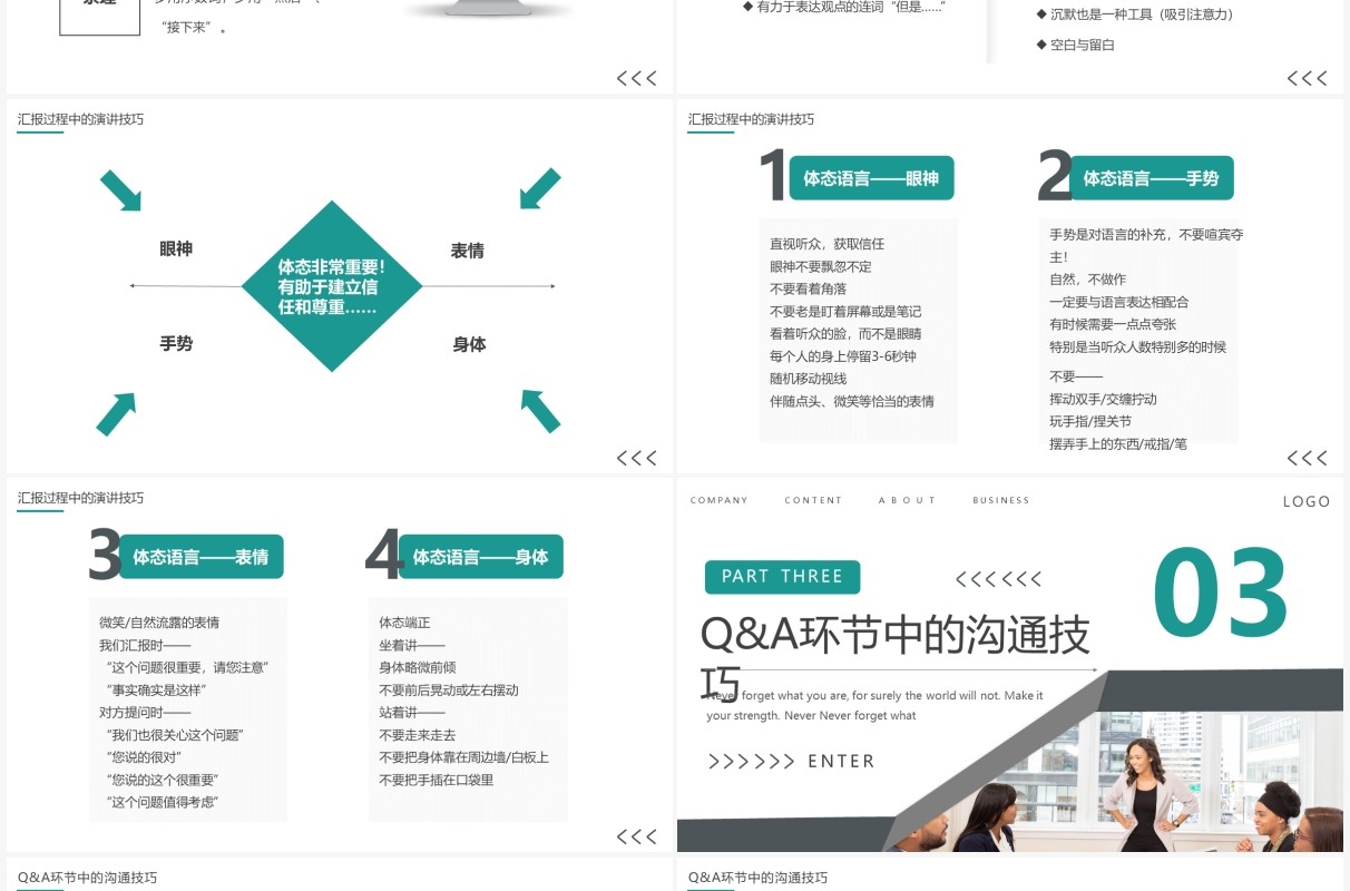 灰绿色商务风汇报工作技巧培训PPT模板