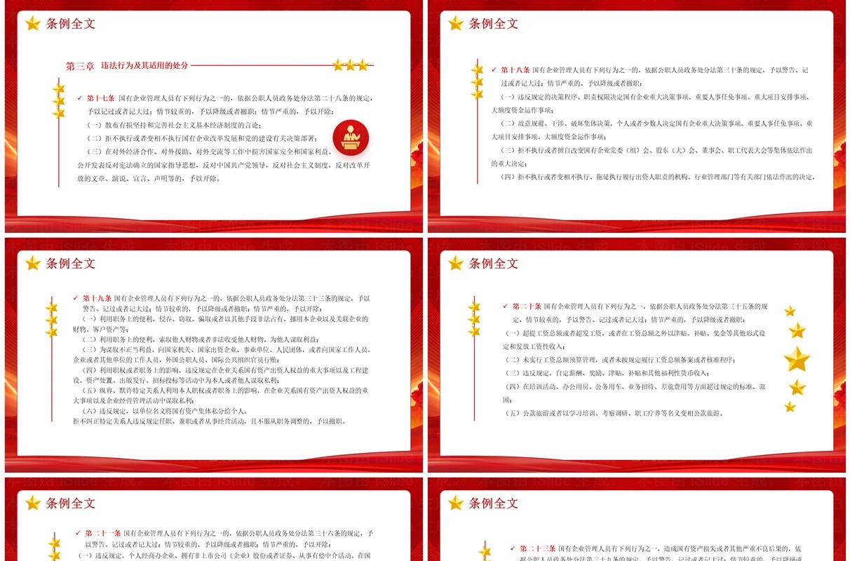 红色党政风国有企业管理人员处分条例PPT模板