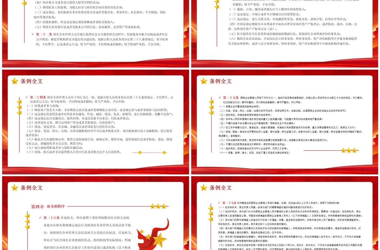 红色党政风国有企业管理人员处分条例PPT模板