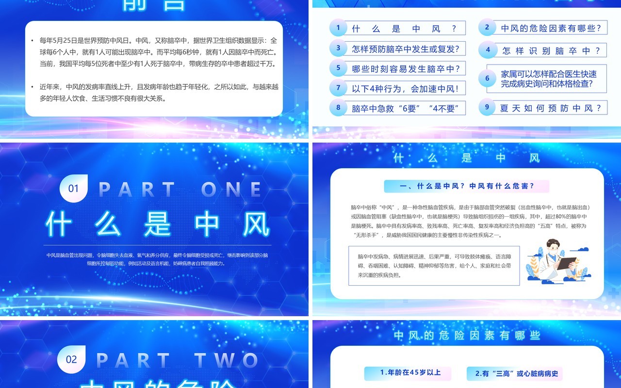蓝色简约风世界预防中风日PPTT模板
