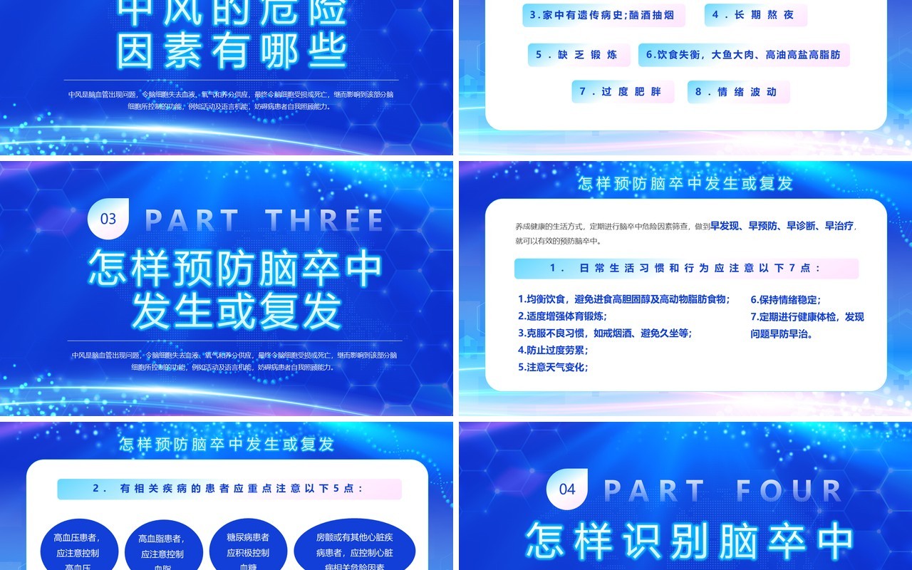 蓝色简约风世界预防中风日PPTT模板