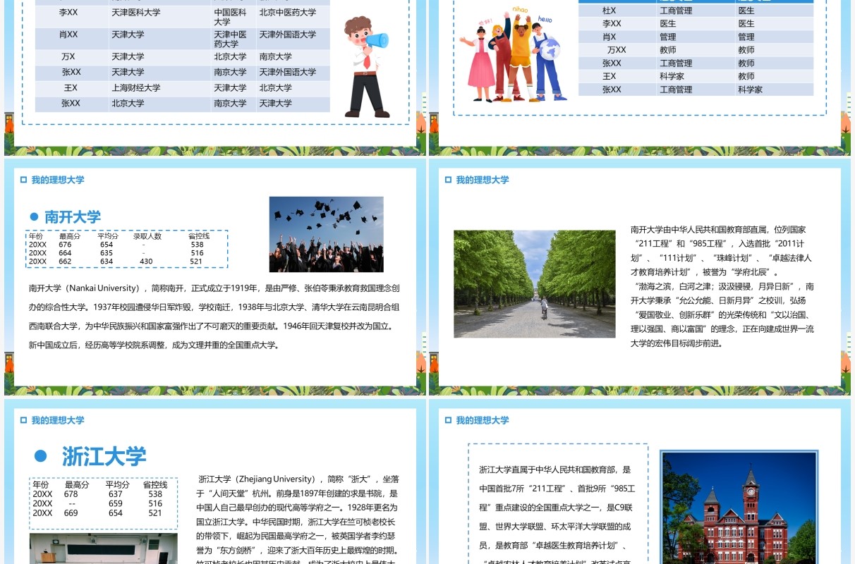 蓝色卡通我的理想大学PPT动态模板