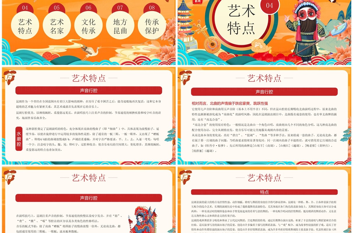 橙色国潮风非遗系列之昆曲介绍PPT模板