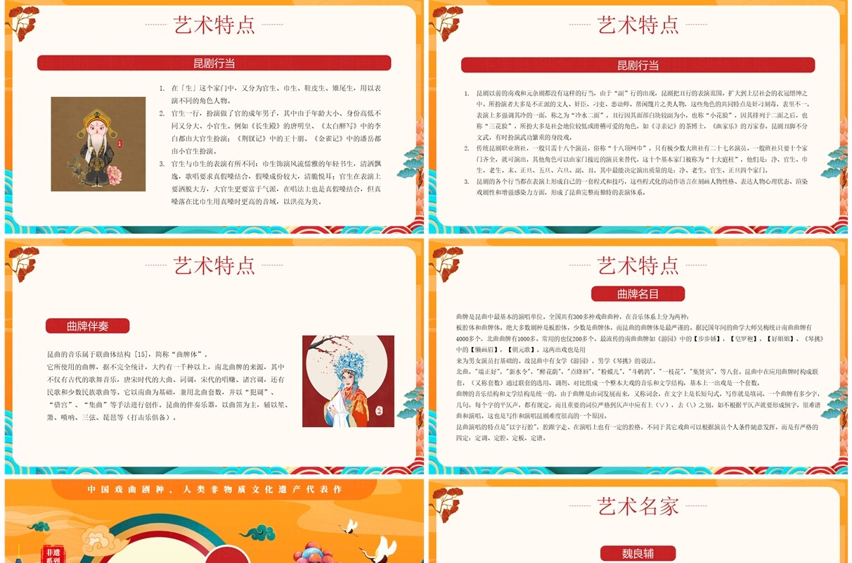 橙色国潮风非遗系列之昆曲介绍PPT模板