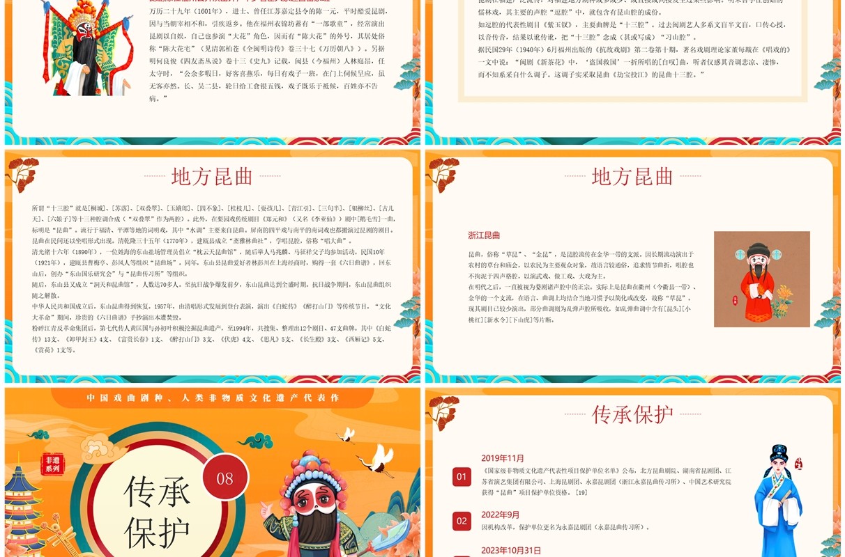 橙色国潮风非遗系列之昆曲介绍PPT模板
