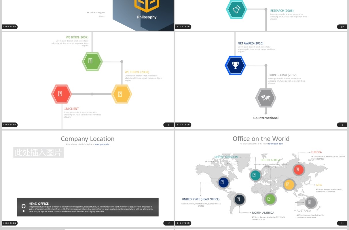 创意公司宣传团队介绍可视化图表PPT图片排版设计模板Eighteen - Powerpoint Template