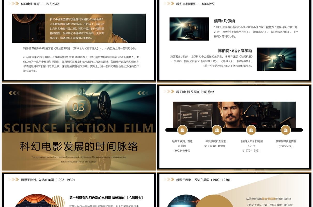 棕色简约风科幻电影介绍PPT模板