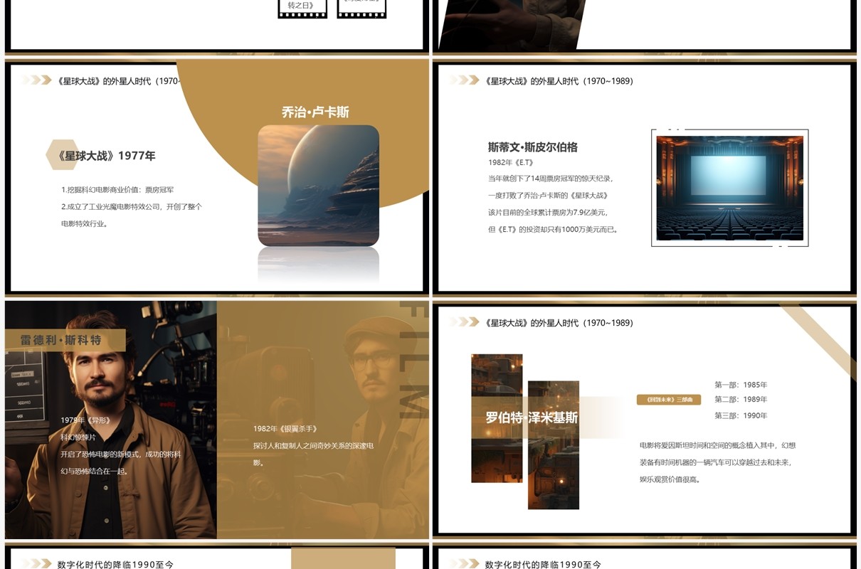 棕色简约风科幻电影介绍PPT模板