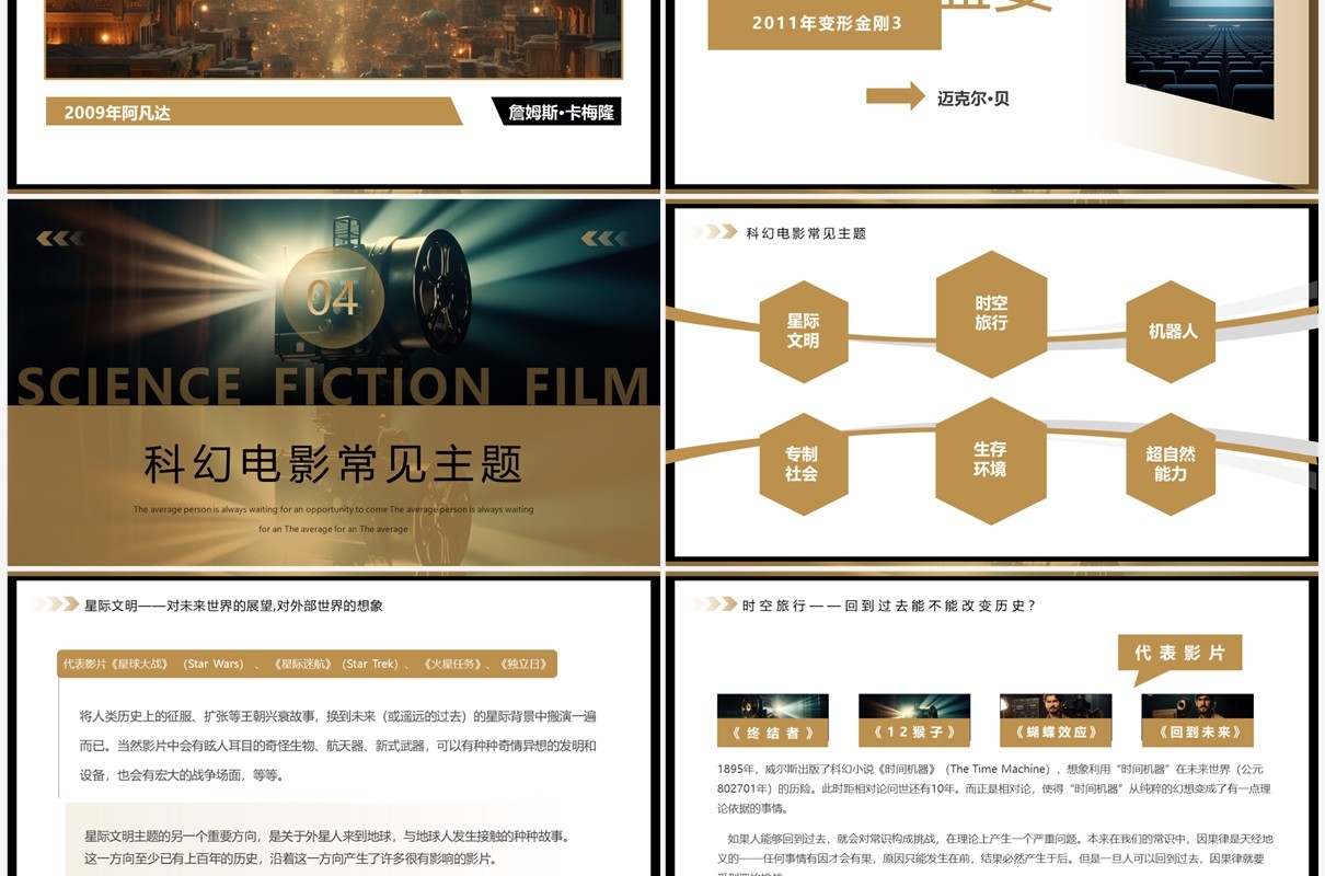 棕色简约风科幻电影介绍PPT模板