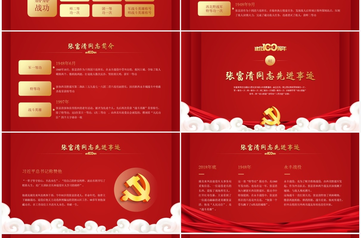 红色党政风讲好中国共产党的故事之张富清介绍PPT模板