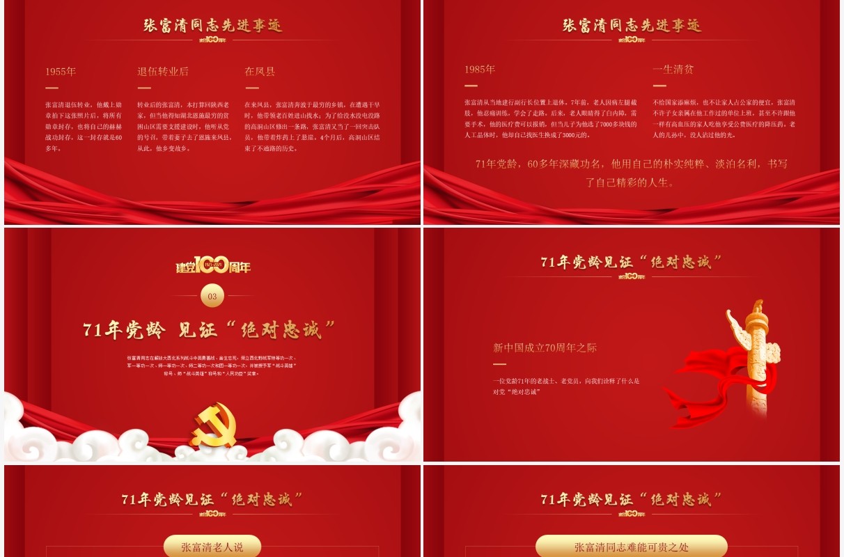 红色党政风讲好中国共产党的故事之张富清介绍PPT模板
