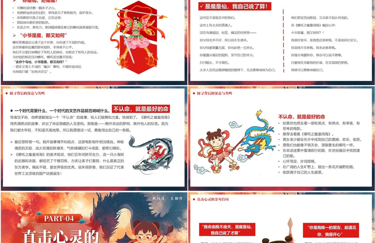 红色插画风哪吒2之魔童闹海PPT模板