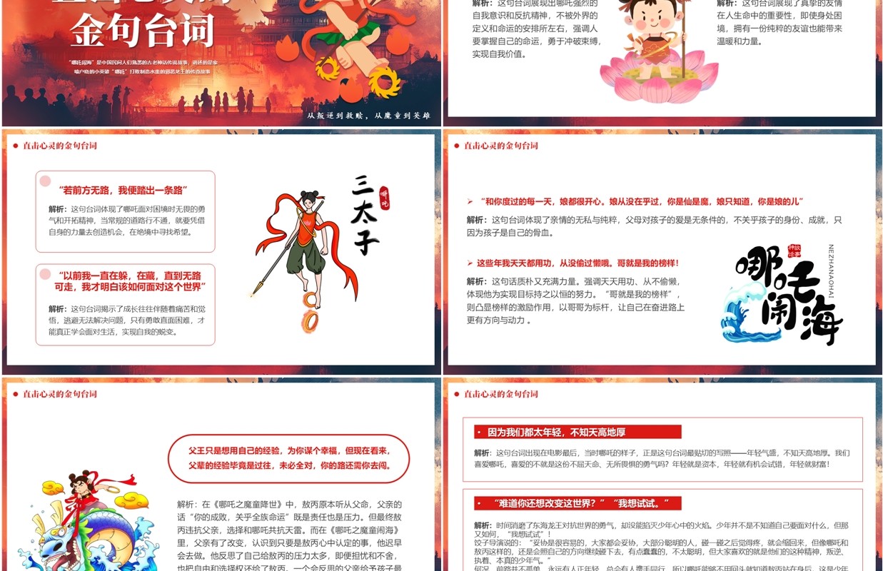 红色插画风哪吒2之魔童闹海PPT模板
