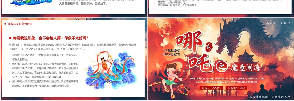 红色插画风哪吒2之魔童闹海PPT模板