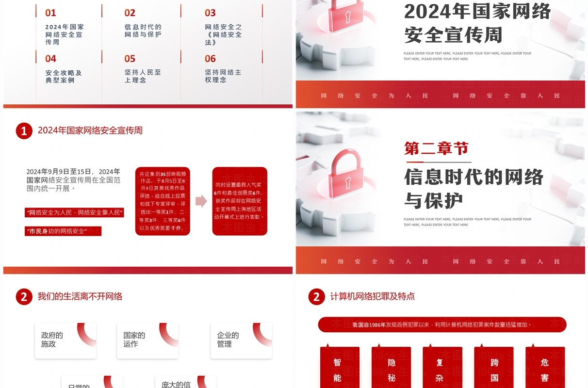 红色简约风2024国家网络安全宣传周PPT模板