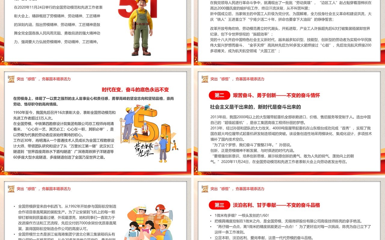 红色追寻劳模足迹弘扬时代新风五一劳动节PPT模板