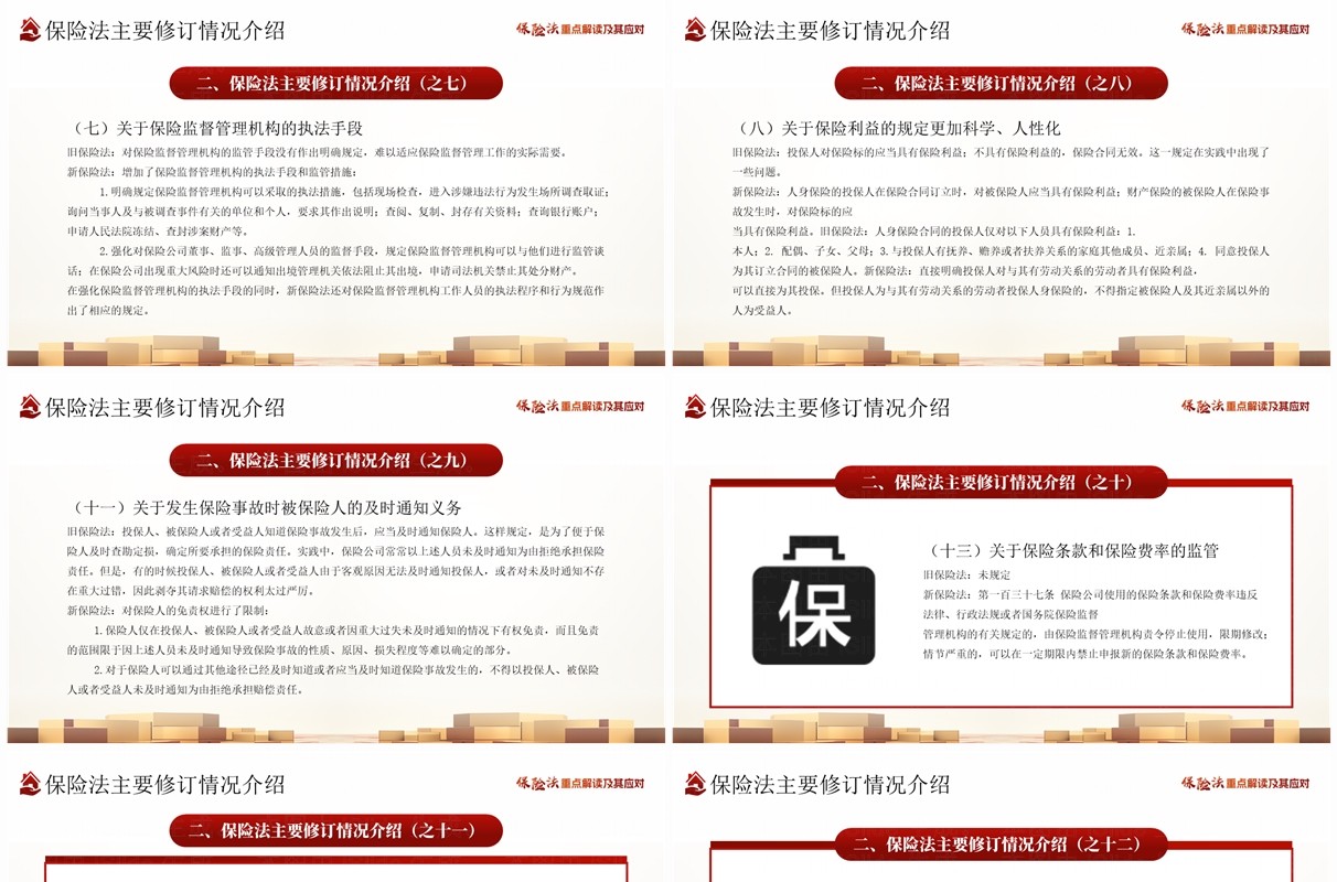 红色简约风新保险法重点解读及其应对PPT模板